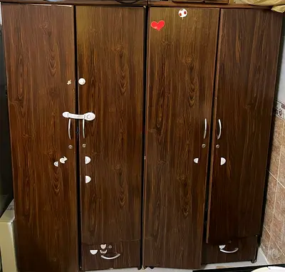 Wooden 4-Door Wardrobe with Drawers — Good Condition