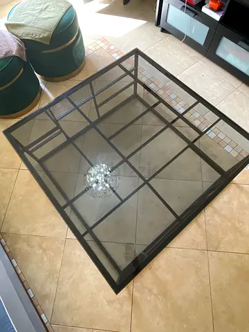 Glass Top Metal Frame Coffee Table – Square, Modern Design