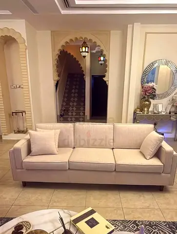 Orange  Beige 3-Seater Sofa in Good Condition