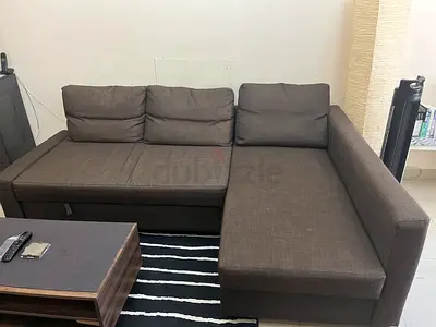 Brown L-shaped Fabric Sofa with Chaise (3-seater)