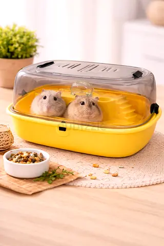 Compact Travel Hamster Cage with Carry Handle - Yellow