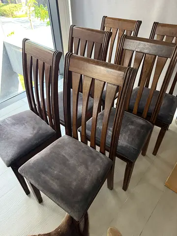 Set of 6 Solid Wood Slatted Dining Chairs with Cushioned Seats