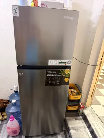 Silver double-door refrigerator - good condition, 2-door fridge/freezer