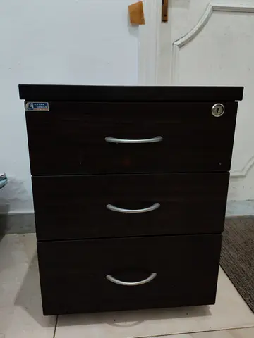 Dark Wood 3-Drawer Lockable Office Pedestal