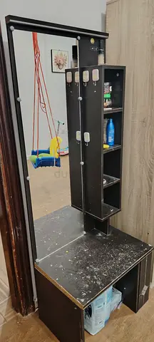 Used Hallway/Entryway Mirror with Storage  Hooks - Dark Wood