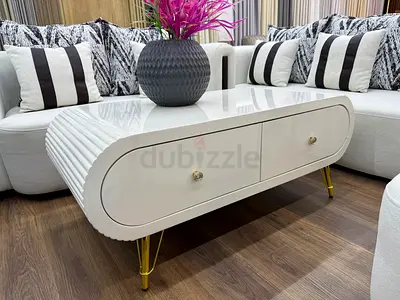 Modern White Gloss Coffee Table with Storage and Gold Legs