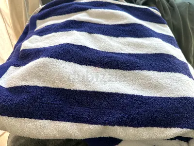 2 pcs Blue and White Striped Bath Towel - Good Condition