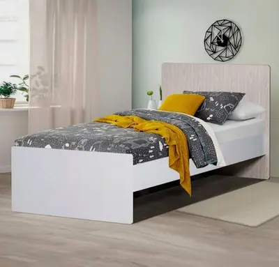 Single Wooden Bed Frame with Headboard - White/Oak Finish with Medical mattress +  folding bed with