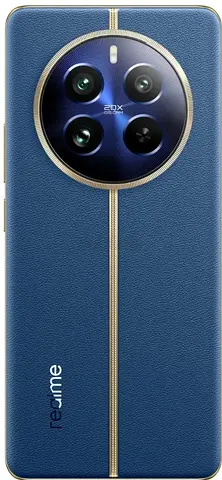Realme smartphone - blue leather back, quad camera.