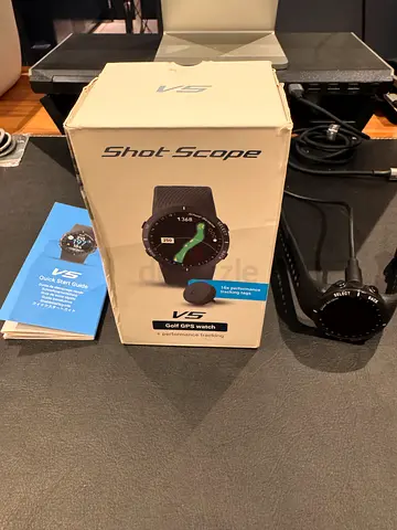 Used Shot Scope V5 GPS Golf Watch w/ Box, charger + 16 sensors for club distance. Good Condition