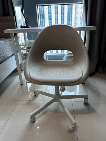 White Modern Swivel Desk Chair with Cutout Back - Good Condition