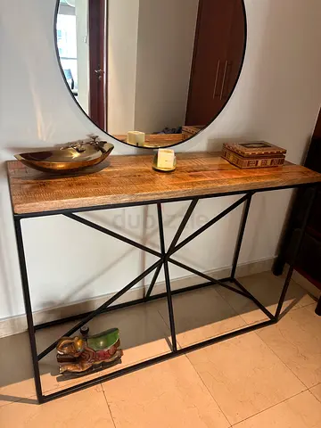 Handmade Solid Wood Top Console Table with Black Metal Frame (Industrial Style)