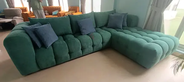 Large Green L-shaped Tufted Sofa — New Condition