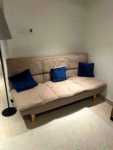 Beige 3-seater Sofa Bed / Futon in Good Condition