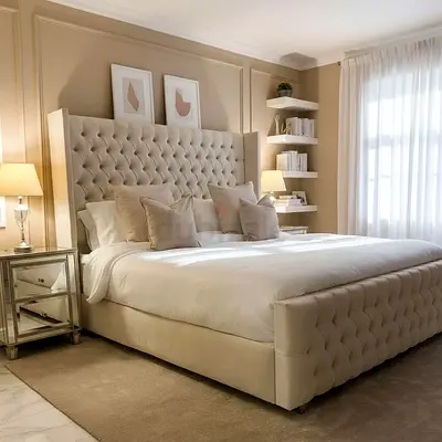 Deep button tufted head and footboard king bed