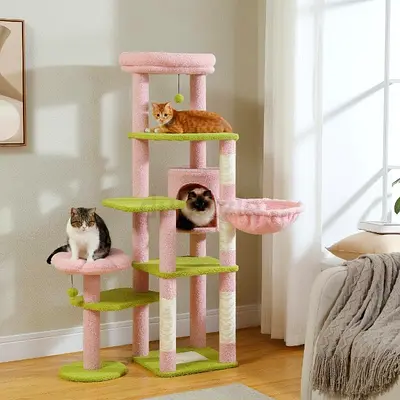 150cm Cactus Cat Tree with Large Hammock, Scratching Post, and 2 Perches