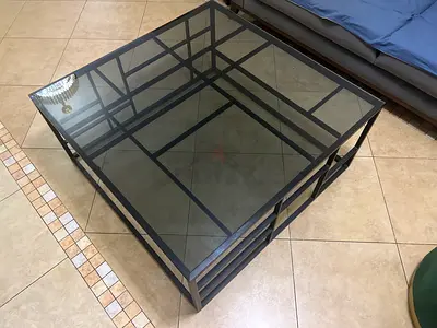 Square Glass Top Table with Black Metal Frame