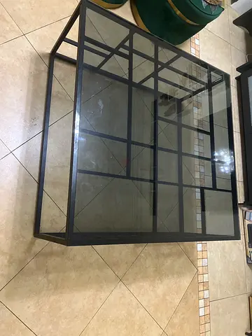 Square Glass Top Coffee Table with Black Metal Frame