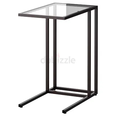 Glass-top metal C-shaped side laptop table — compact sofa/end table
