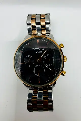 Tensity Two Tone Black Dial 3 Hand Date Watch