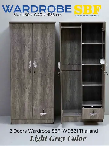 2-Door Light Grey Wardrobe SBF-WD621 (L80 x W40 x H185 cm)