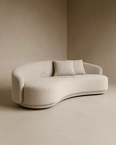 Curved Modern Beige Bouclé Sofa - 3 Seater