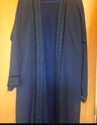 Elegant Navy Blue Abaya with Intricate Details with inner long sleeves navy dress size 56