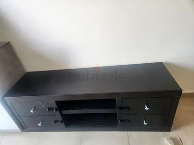 Dark wooden TV unit / media console with drawers