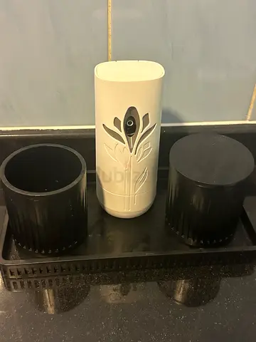 Bathroom toothbrush and tumbler holder set (3-piece) - black  white