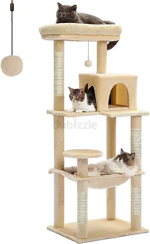 143cm Cat Tree with Sisal Covered Scratching Posts Super Large Hammock and Plush Perches