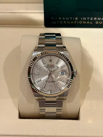 Rolex Datejust 36mm Oyster Steel, White Gold Bezel Silver Dial (Full Set) UAE Dealer