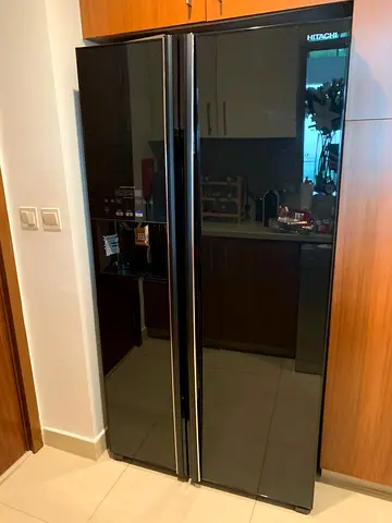 Hitachi Side-by-Side Refrigerator (Black Glass) - Good Condition