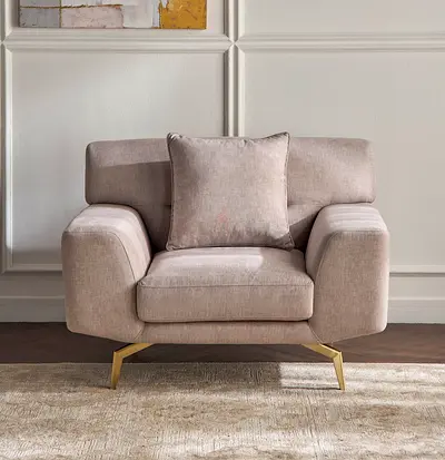 Beige Modern Accent Armchair with Cushion and Gold Legs- Modern Luxe Armchair – Deep Comfort  Eleg