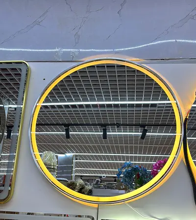 Round LED Wall Mirror with Gold Frame - Decorative Vanity Mirror