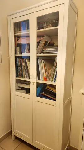 Free standing bookcase with glass pane doors