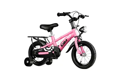 Kids 12-18 inch Pink Bicycle with Training Wheels and Rear Carrier