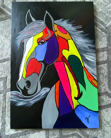 Colorful Abstract Horse Painting - Original Canvas Artwork 90x60cm