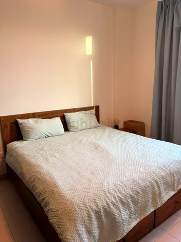 Solid Wood Double Bed Frame with Storage - Good Condition