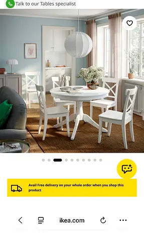 White Round Dining Table with 4 Matching Chairs - Solid Wood Style