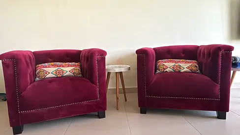 Two Single Spacious Velvet Sofas