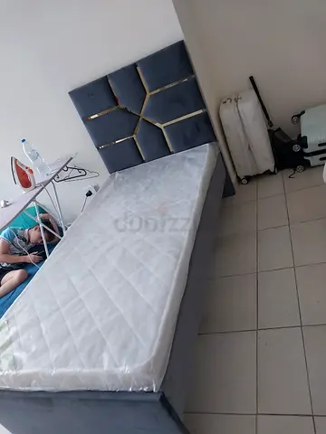 Single bed frame with mattress and padded headboard - good condition