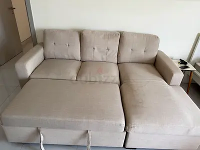 Light beige 3-seater L-shaped sofa with chaise (good condition)