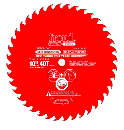Freud 10-Inch by 40-Teeth 30-Degree Hi-ATB Premier Fusion Thin Kerf Saw Blade 5/8-Inch Arbor