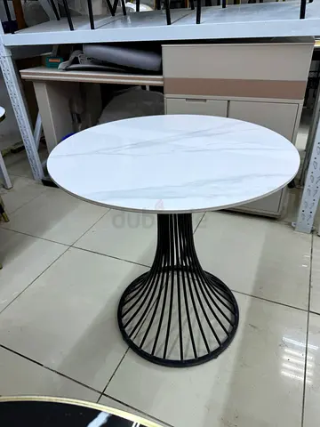 Round Marble-Top Bistro Table with Black modern Base