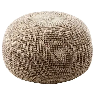 Round Woven Pouf/Ottoman - Natural Brown, Good Condition