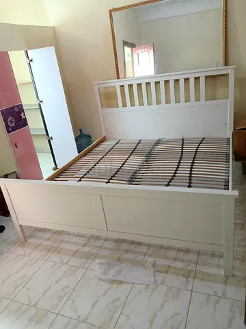 White Wooden Double Bed Frame,
