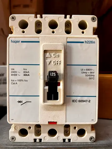 Hager 125A 3-Pole MCCB Circuit Breaker - Good Used Condition