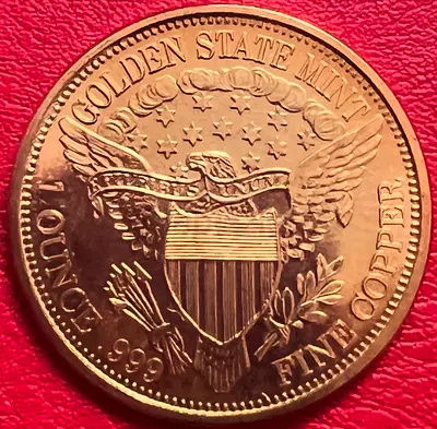 One Ounce .999 Fine Copper Coin - Golden State Mint Eagle (Collectors Round)