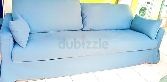 Light Blue 3-Seater Sofa with Removable Cover