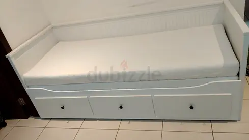 Ikea White Daybed with Trundle Storage and Mattress - Good Condition